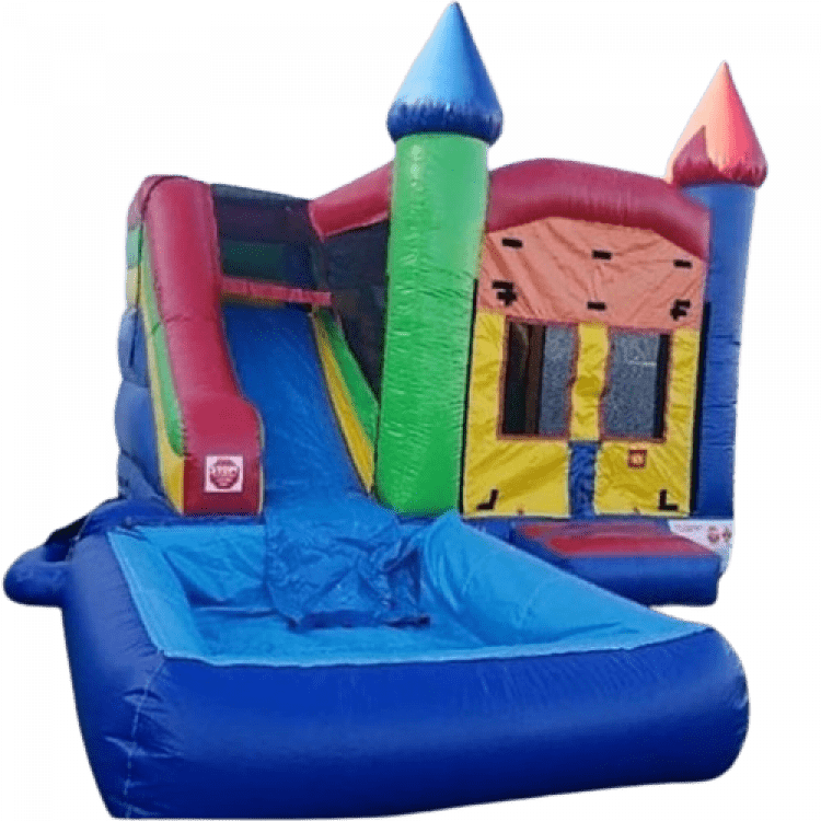 14'x14' Multicolor Mini Combo Bounce House Waterslide