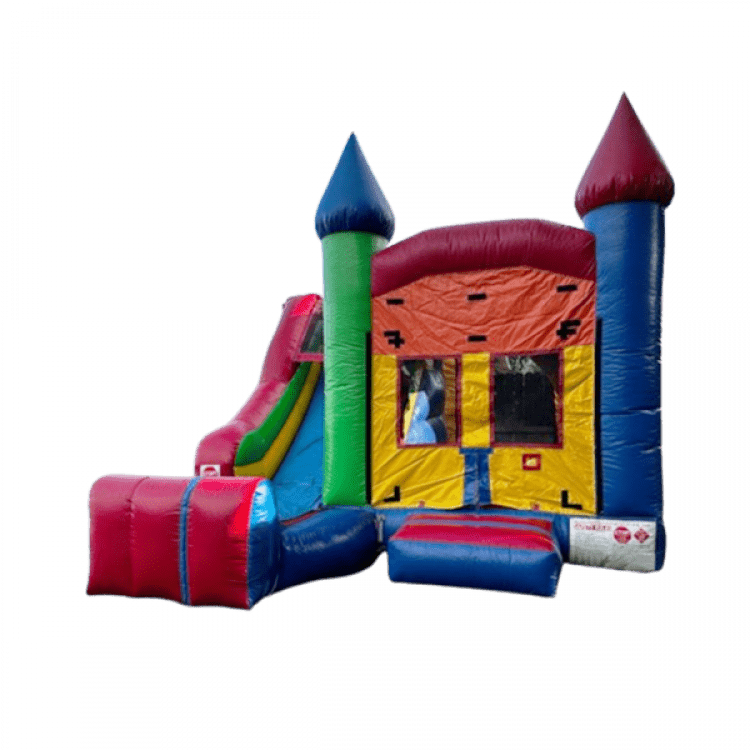 14'x14' Multicolor Mini Combo Bounce House with Slide