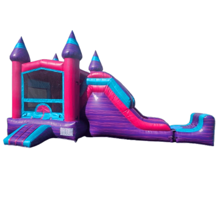 11x24 Pink, Cyan, and Purple Marble Bounce House with Slide