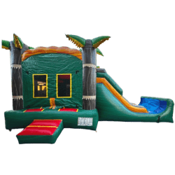 13x3520marble20green20palmtrees20bounce20house20combo201 1 [13’x31’] Tropical Palmtrees Marble Green Bounce House with