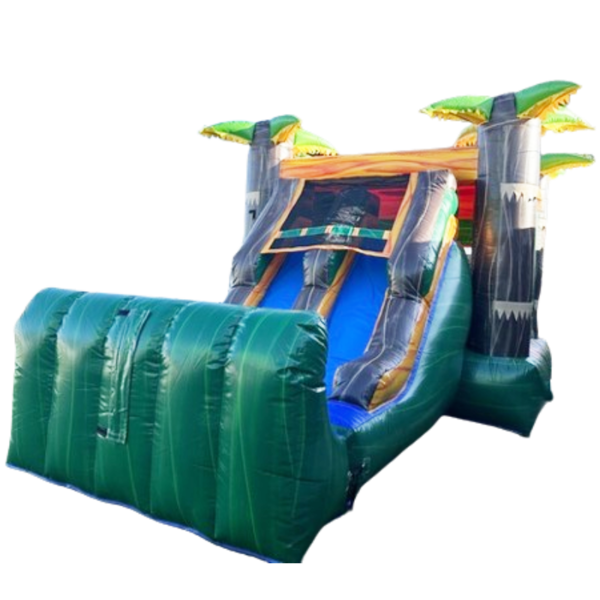[13’x31’] Tropical Palmtrees Marble Green Bounce House with Double Slides